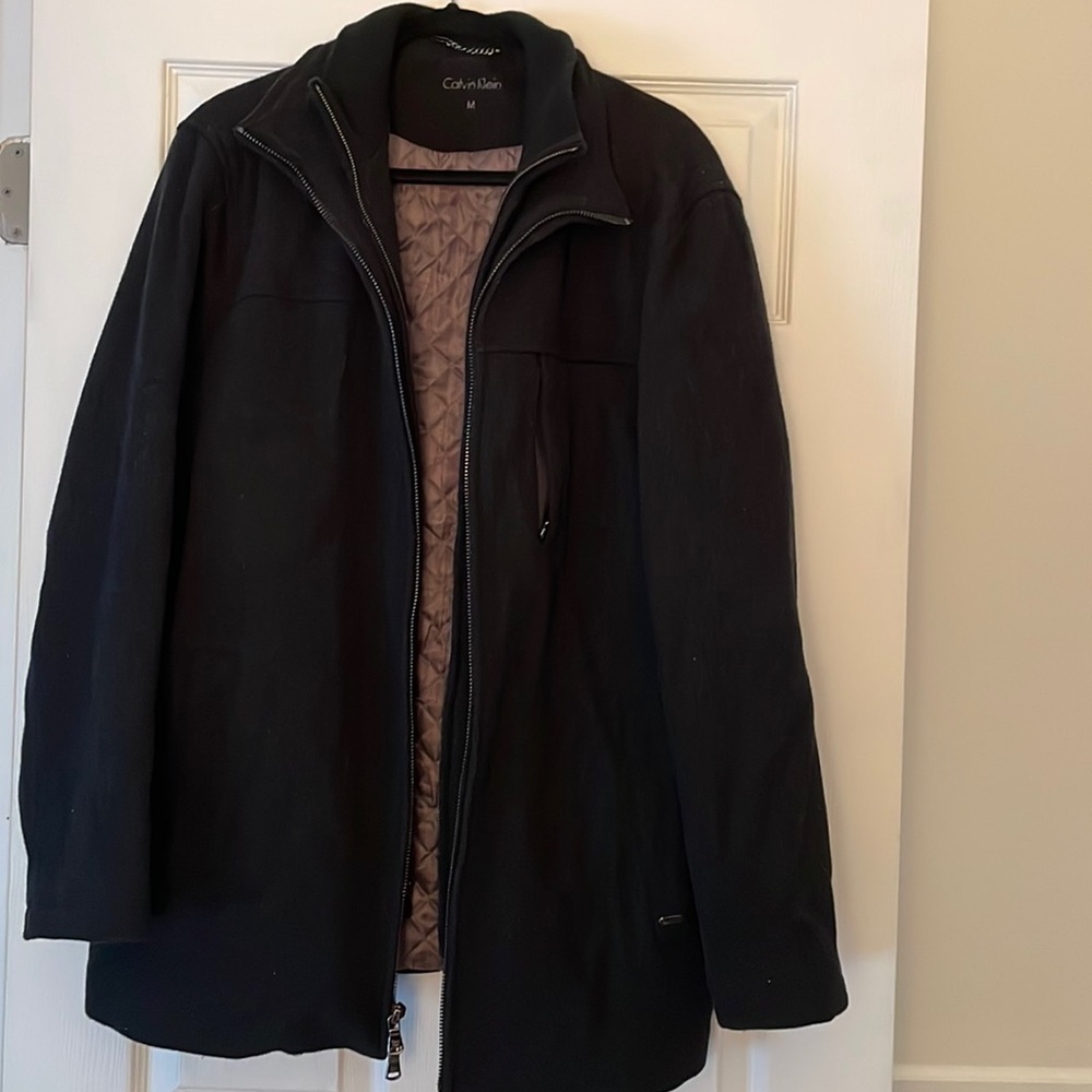 CALVIN KLEIN MENS SIZE M WOOL BLEND PEACOAT JACKET QUILTED LINING POCKET